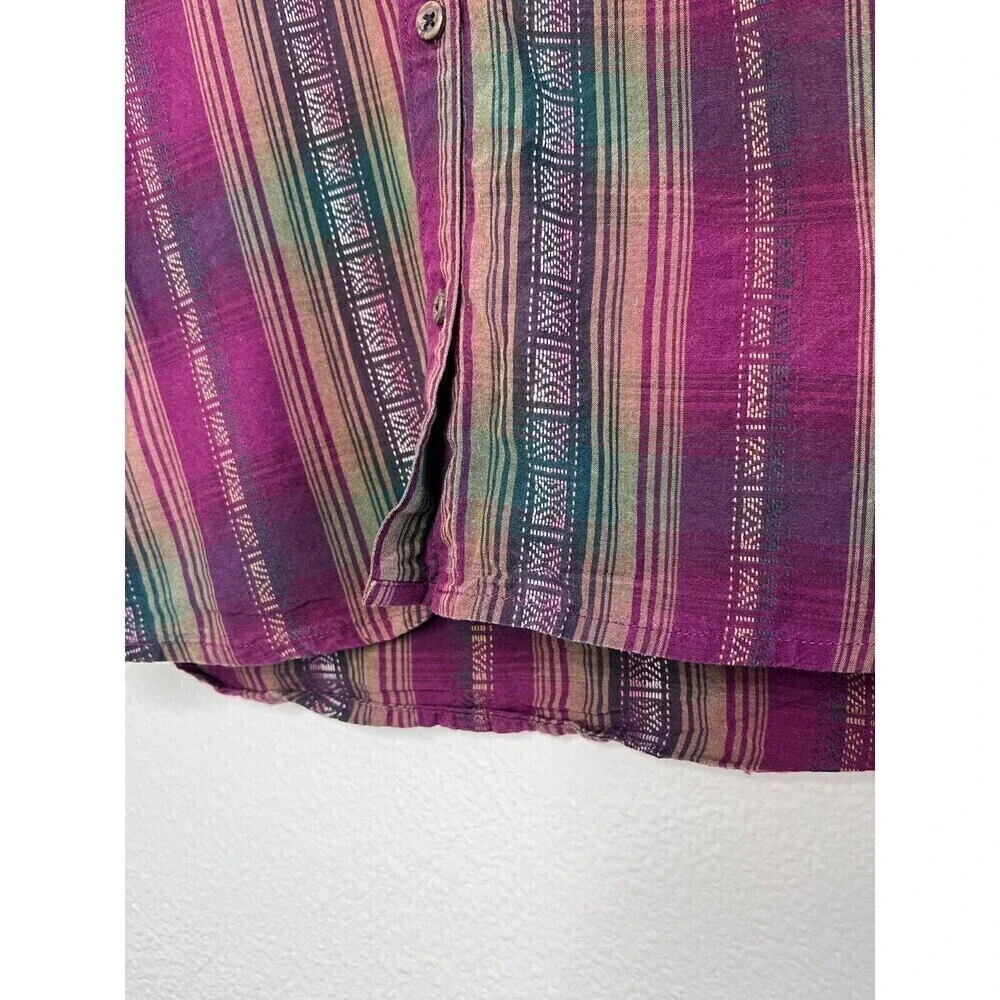 Chic print button down colored plaid casual shirt mens long sleeve outdoor Sz M.